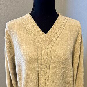 Women's Cream Large V-neck Sweater